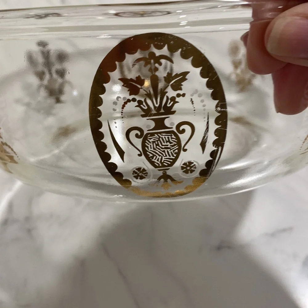 Mid century Fire King Elegant Gold Patterned Glass Serving Dish